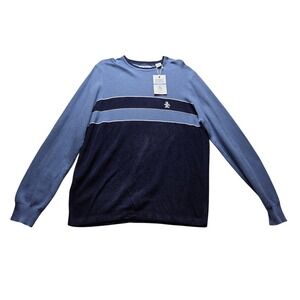 Original Penguin Sweater Mens Large Blue Stripe Crewneck Knit Pullover Sport